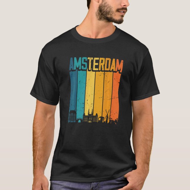 Amsterdam Netherlands Retro Vintage Sunset Skyline T-Shirt (Front)