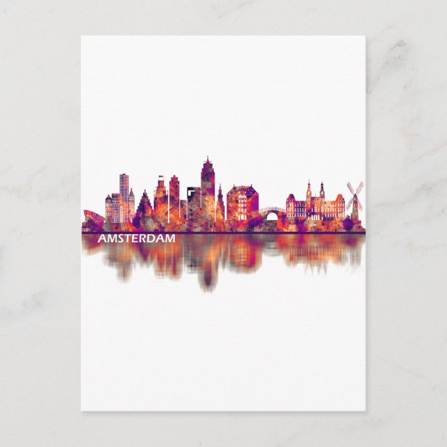 Amsterdam Netherlands Skyline Invitation Postcard (Front)