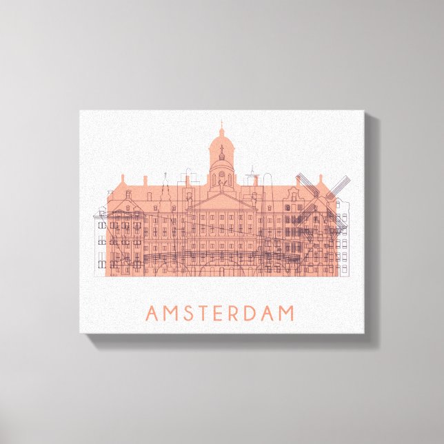 Amsterdam, Netherlands | Skyline of Landmarks Canvas Print (Front)
