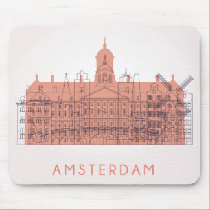 Amsterdam, Netherlands Skyline of Landmarks Mouse Mat