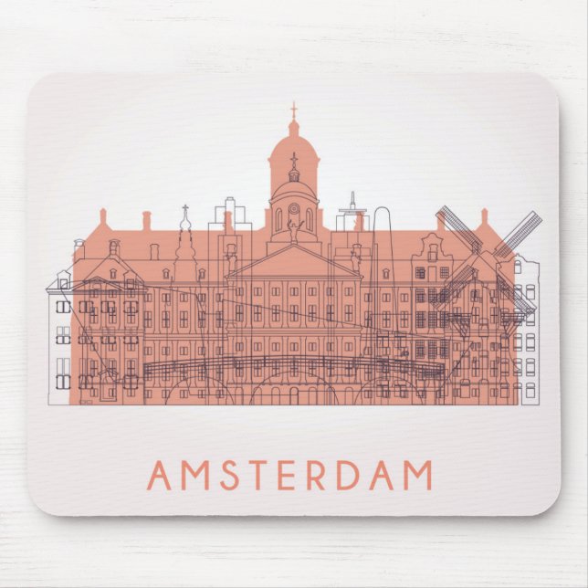 Amsterdam, Netherlands | Skyline of Landmarks Mouse Mat (Front)