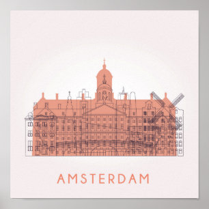 Amsterdam, Netherlands Skyline of Landmarks Poster