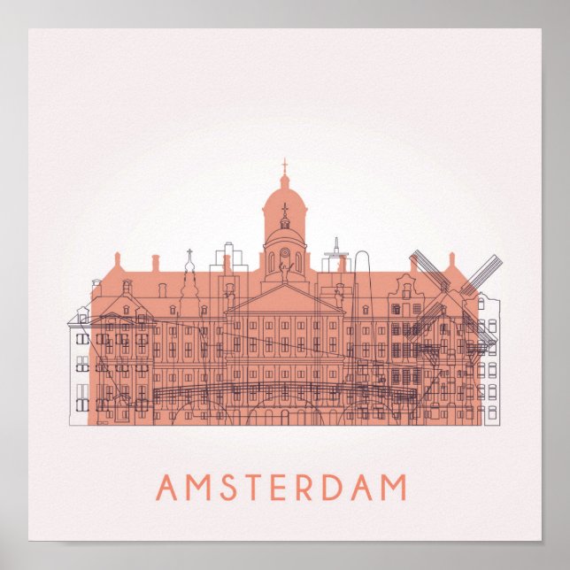 Amsterdam, Netherlands | Skyline of Landmarks Poster (Front)