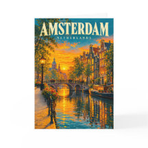 Amsterdam Netherlands Sunset Canal Vintage Travel