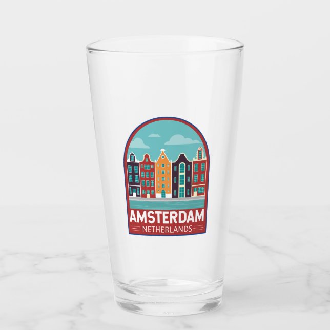 Amsterdam Netherlands Travel Art Vintage Glass (Front)