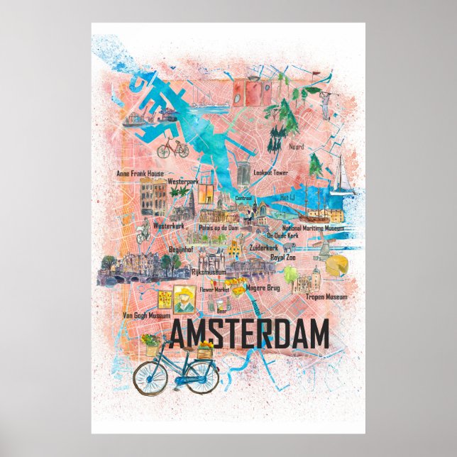 Amsterdam Netherlands Travel City Map Poster (Front)
