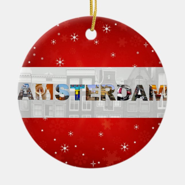 Amsterdam Netherlands Travel Photos Christmas Ceramic Tree Decoration (Front)