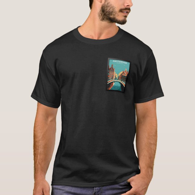 Amsterdam Netherlands Travel Poster T-Shirt (Front)