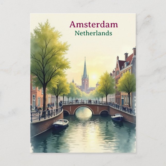Amsterdam Netherlands Vintage Famous Travel Postcard (Front)