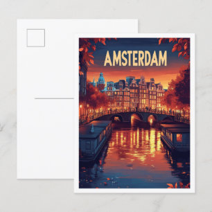 Amsterdam Netherlands Vintage Illustration Travel Postcard