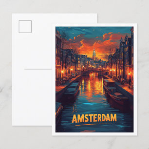 Amsterdam Netherlands Vintage Illustration Travel Postcard