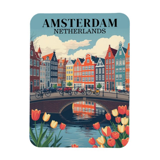 Amsterdam Netherlands Vintage Travel Bicycles Magnet (Vertical)