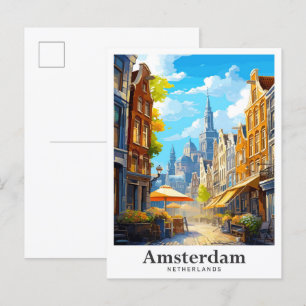 Amsterdam Netherlands Vintage Travel Portrait  Postcard