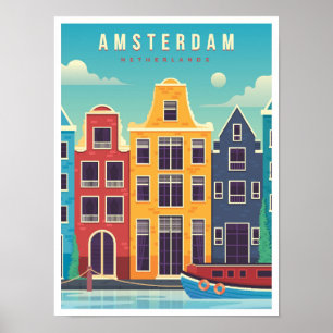 Amsterdam Netherlands Vintage Travel Poster