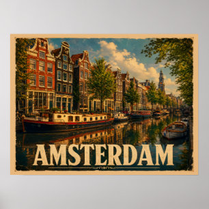 Amsterdam Netherlands Vintage Travel Poster