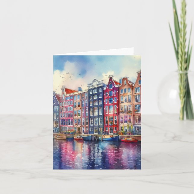 Amsterdam Netherlands Watercolor Card (Front)