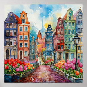 Amsterdam Netherlands Watercolor Painting   Poster