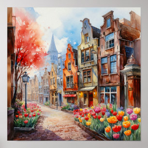 Amsterdam Netherlands Watercolor Painting   Poster