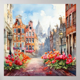 Amsterdam Netherlands Watercolor Painting   Poster