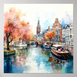 Amsterdam Netherlands Watercolor Painting   Poster