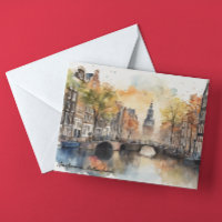 Amsterdam Netherlands Watercolor Panorama View