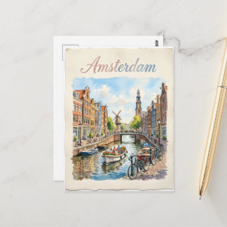 Amsterdam Netherlands watercolor Postcard