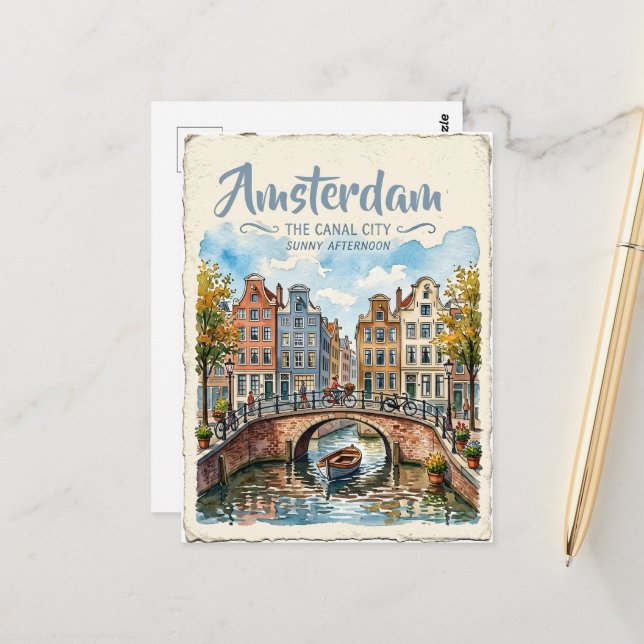 Amsterdam Netherlands watercolor Postcard (Front/Back In Situ)