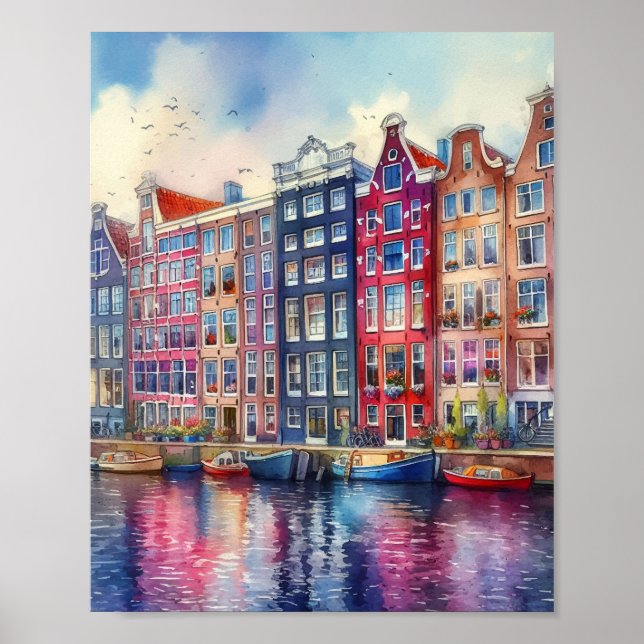 Amsterdam Netherlands Watercolor Poster (Front)