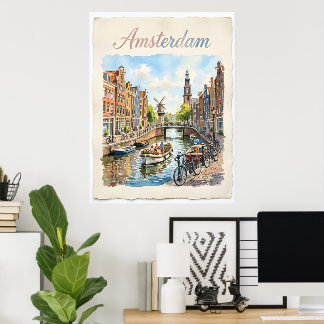 Amsterdam Netherlands watercolor Poster
