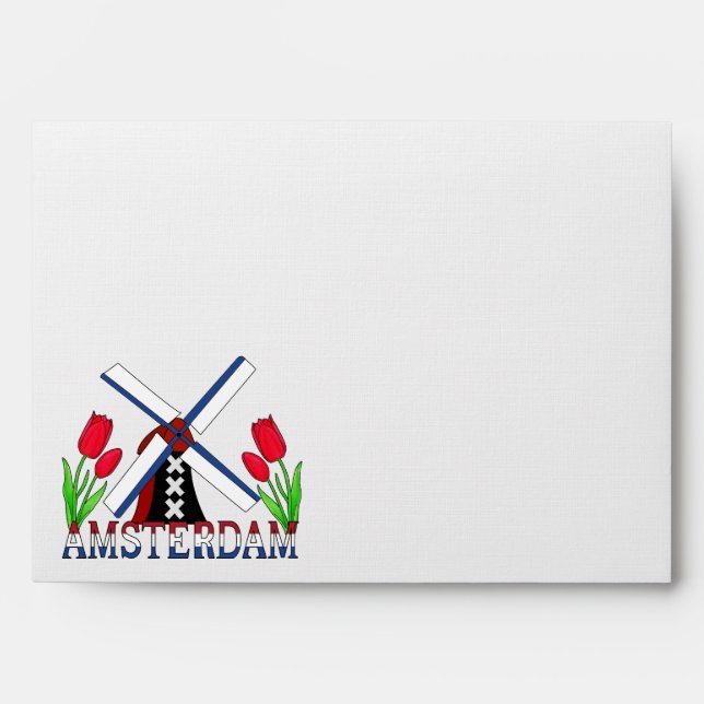 Amsterdam Netherlands Windmill and Tulips Envelope (Front)