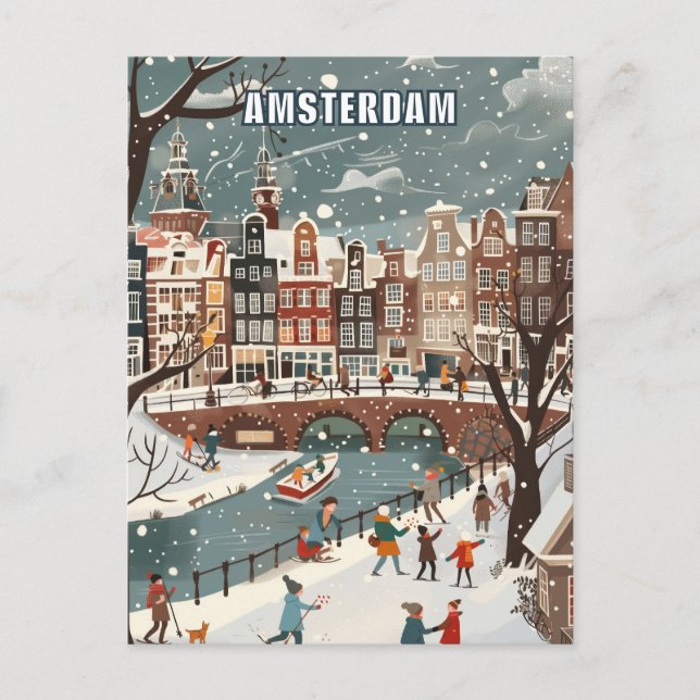 Amsterdam Netherlands Winter Travel Postcard (Front)