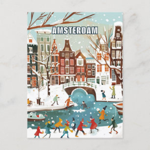 Amsterdam Netherlands Winter Travel Postcard