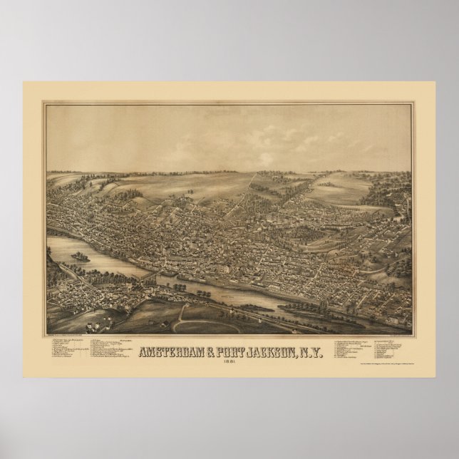 Amsterdam, NY Panoramic Map - 1881 Poster (Front)
