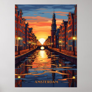 Amsterdam Postcard Holland Vintage Travel Poster