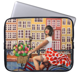 Amsterdam Poster: Pin-Up Girl Cycling. Laptop Sleeve