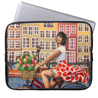 Amsterdam Poster: Pin-Up Girl Cycling. Laptop Sleeve