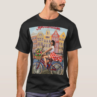 Amsterdam Poster: Pin-Up Girl Cycling. T-Shirt