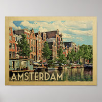 Amsterdam Poster Vintage Travel Print Netherlands