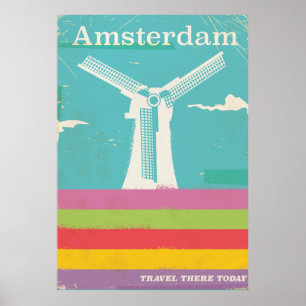 Amsterdam retro vintage travel poster