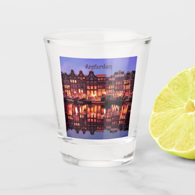 Amsterdam Row Houses on Canal Shot Glass (Front)