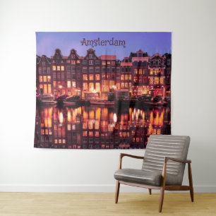 Amsterdam Row Houses on Canal Tapestry