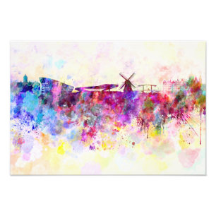 Amsterdam skyline in watercolor background photo print