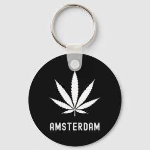 Amsterdam Stoner Pot Leaf Travel Vacation Key Ring
