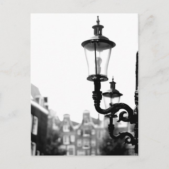 Amsterdam Street Lamps Black and White Postcard (Front)