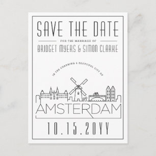 Amsterdam   Stylised Skyline Save the Date Postcard