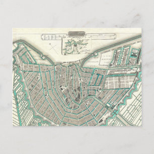 Amsterdam, The Netherlands • Antique City Plan Map Postcard