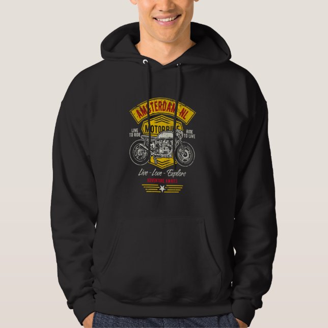 Amsterdam the Netherlands Retro Motorcycle Design Hoodie (Front)