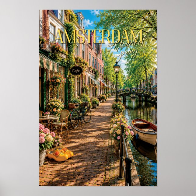 Amsterdam Touch Of Spring Canal Scene Art Poster (Front)