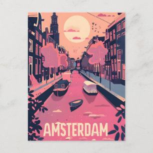 Amsterdam Travel Ad Art Postcard