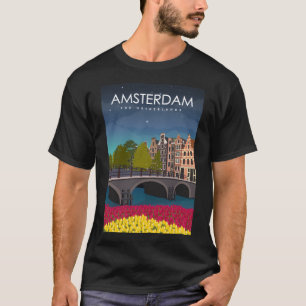 Amsterdam Travel Poster at Night  T-Shirt